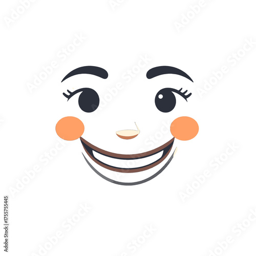 Cartoon Face with Expressive Eyes Brows Lashes Cheeks Nose Mouth and Smiling Expression Isolated on a White Background Animated Character
