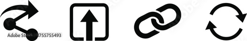Digital Interface Icon Set Featuring Share, Upload, Link, and Refresh Symbols for Web, App, UX, and UI Design Projects