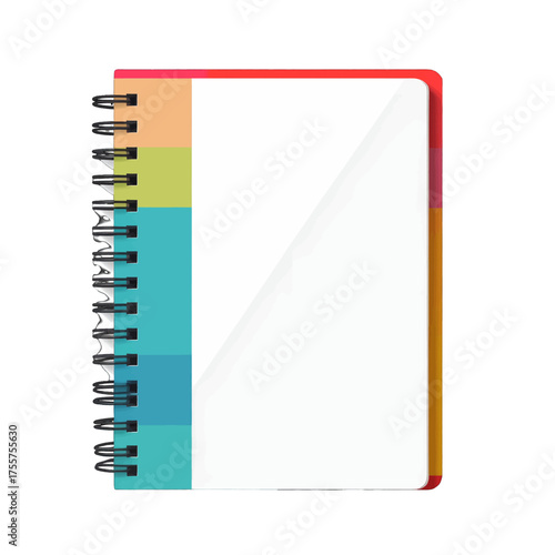Spiral Bound Notebook with Blank White Pages and Multicolor Dividers Vector Illustration in Isolated White Background