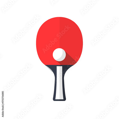 Red and Black Ping Pong Paddle with White Ball Illustration on White Background