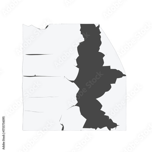 Dark Geometric Landmass Shape with White Background and Horizontal Lines Design