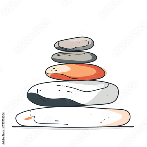 Stacked Balancing Stones Pixel Art Illustration with Neutral Colors and White Background