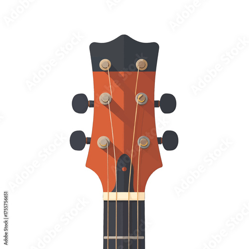 Guitar Headstock Illustration Featuring a Dark Fretboard and Orange Head Isolated on a White Background