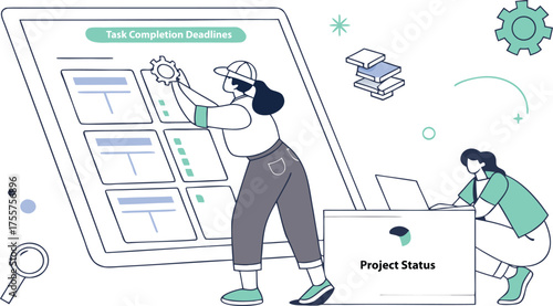 Project management team organizing tasks on a large digital board.