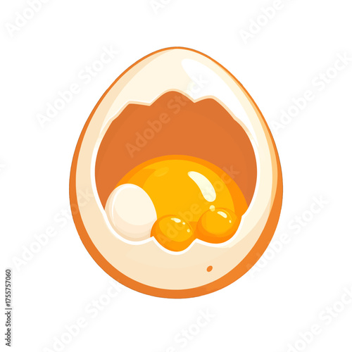 Pixel Art Open Egg Half with Visible Yolk Isolated on White Background in Simple Style