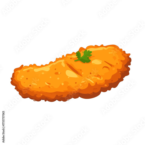 Crispy Breaded Cutlet with Parsley Garnish Isolated on White Background for Culinary Theme Illustration
