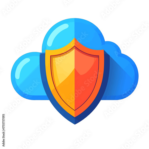 Illustration of Cloud Computing Security with a Shield Icon on White Background