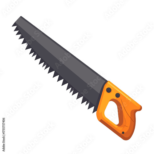 Illustration of a Hand Saw Tool with Gray Metal Blade and Orange Plastic Handle on White Background