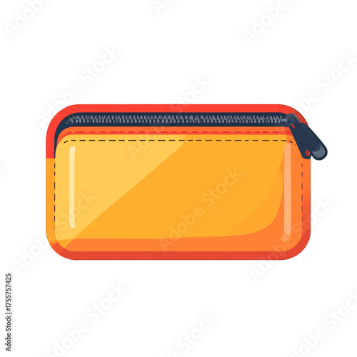 Orange Rectangular Coin Purse with Red Border and Zipper on White Background