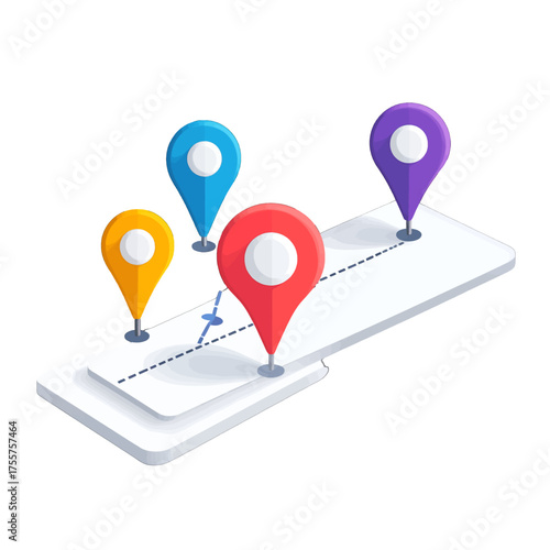 Isometric White Map with Colorful Location Pins Illustration