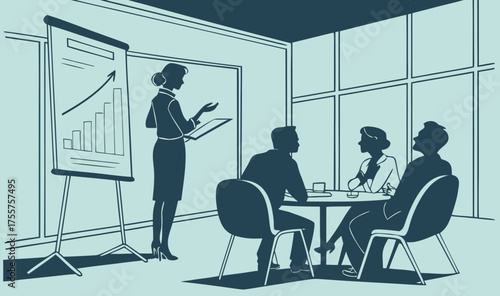 Silhouette of business presentation in a meeting room