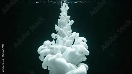 White Ink Cloud Dispersing in Dark Water with Slow Motion Effect