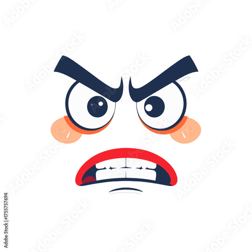 Cartoon Angry Face Expression with White Background Vector Illustration