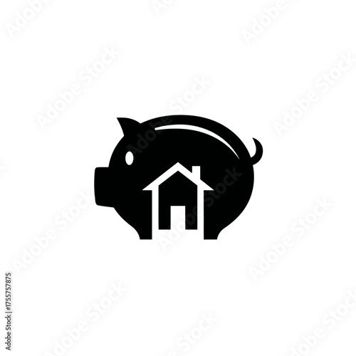 Silhouette of a piggy bank with a house emblem inside