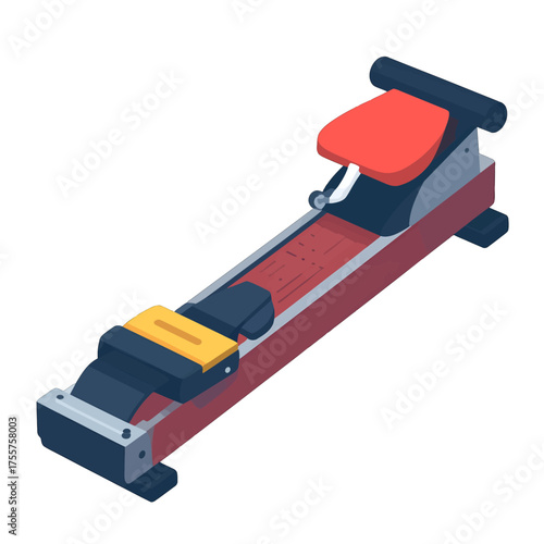 Isometric Exercise Rowing Machine in Red and Silver with Yellow Accents on White Background