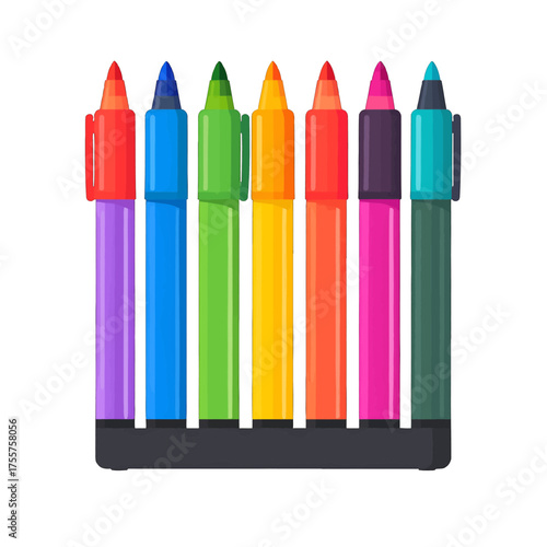 Colorful Marker Set in Black Holder Vector Illustration on White Background