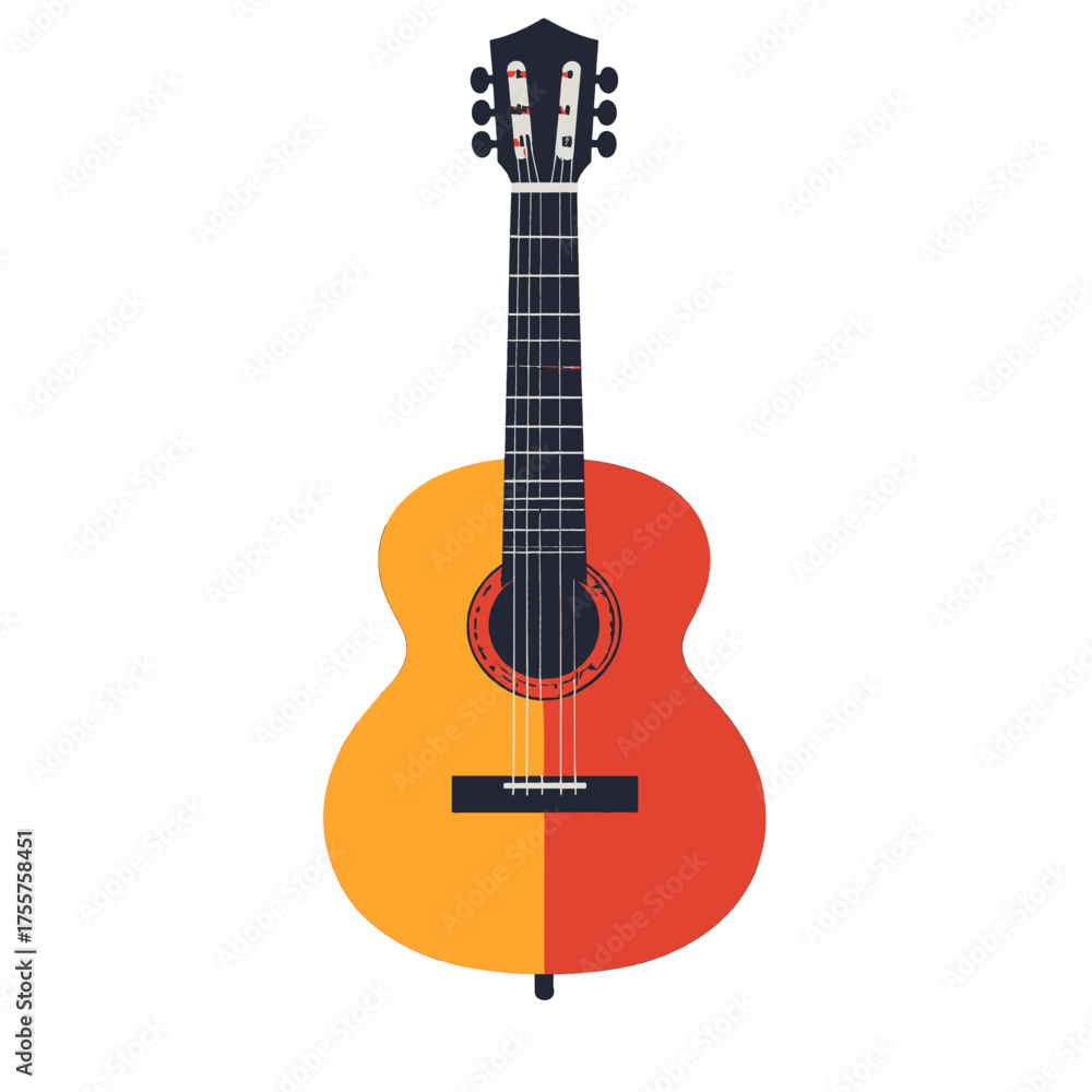 Obraz premium Stylized Acoustic Guitar Illustration with Warm Orange and Red Colors on White Background