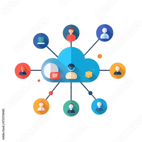 Connected People Icon Network with Blue Cloud Computing System Concept