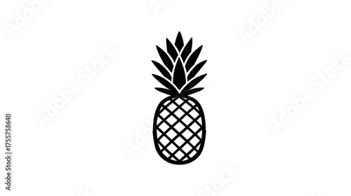 Minimalist black and white line art of a pineapple with spiky leaves