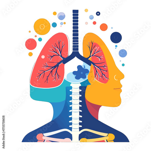 Illustration of Human Respiratory System with Colorful Graphic Elements for Medical Education and Awareness