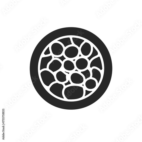 Circular dark abstract pattern with many irregular, interconnected circular shapes