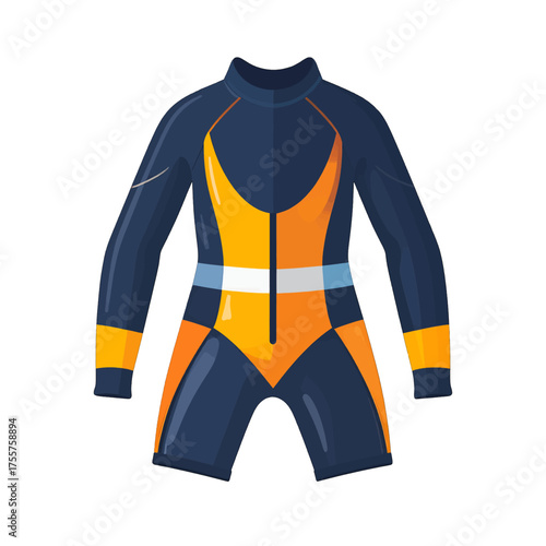 Sleek Blue and Yellow Bodysuit with Orange Accents in a Flat Isolated Design