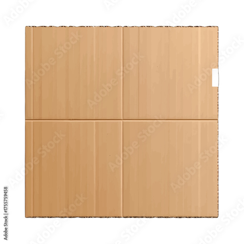 Beige Squared Cardboard Surface with Vertical Lines on White Background for Packaging or Recycling in Flat Lay Still Life Composition