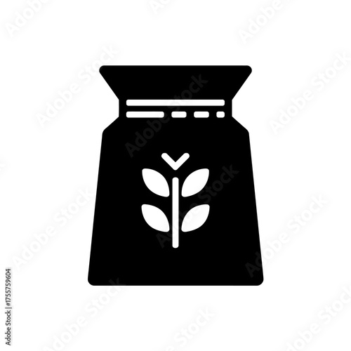Black sack with white wheat stalk symbol and dashed lines at top