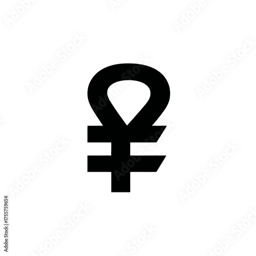 A stark black ankh symbol against a pure white background