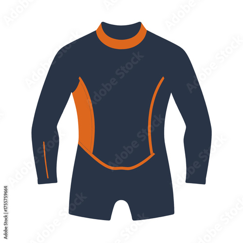 Isolated Navy Wetsuit with Orange Accents on White Background Apparel Illustration