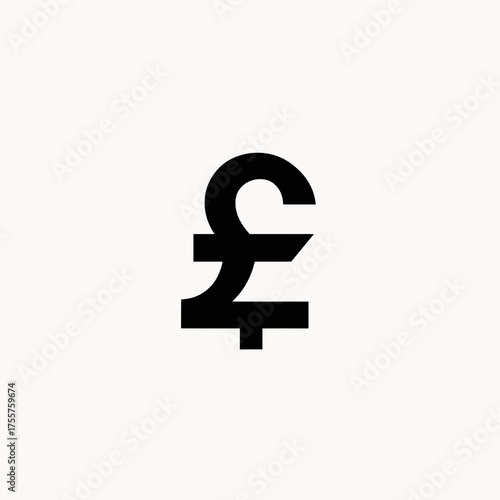 A bold, black currency symbol is centered against a clean white background