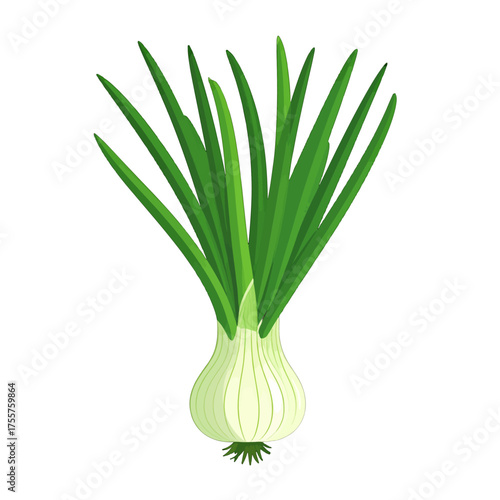 Isolated Green Scallion Illustration on White Background Fresh Vegetable Still Life with Bulb and Long Leaves Pixel Art Style for Culinary or Agricultural Concepts
