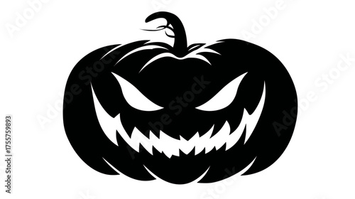 Black silhouette of a menacing carved pumpkin with glowing eyes and a jagged smile