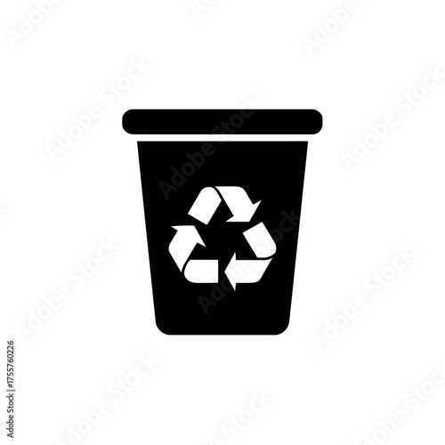Black bin icon with a white recycling symbol on a white background