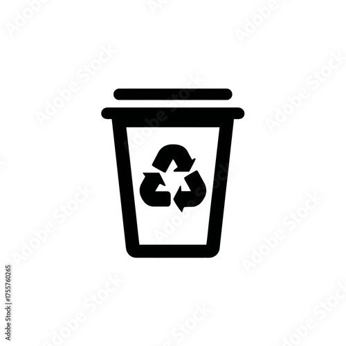 Black icon of a stylized waste bin with a recycling symbol inside