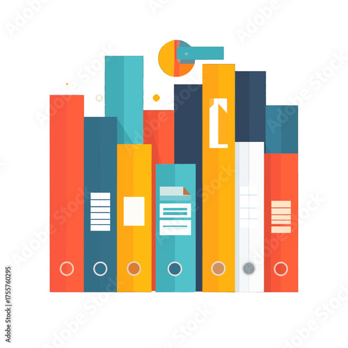 Collection of colorful vibrant file folders standing tall on white background vector illustration