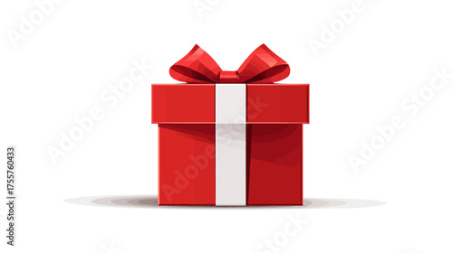 A red gift box with a white ribbon and a red bow on a white background
