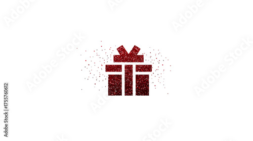 A sparkly red gift box icon with confetti scattered around
