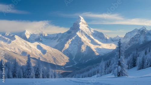 Wallpaper Mural Stunning Snowy Mountain Range: Majestic Peaks, Tranquil Blue Skies, and Scenic Winter Landscape Torontodigital.ca