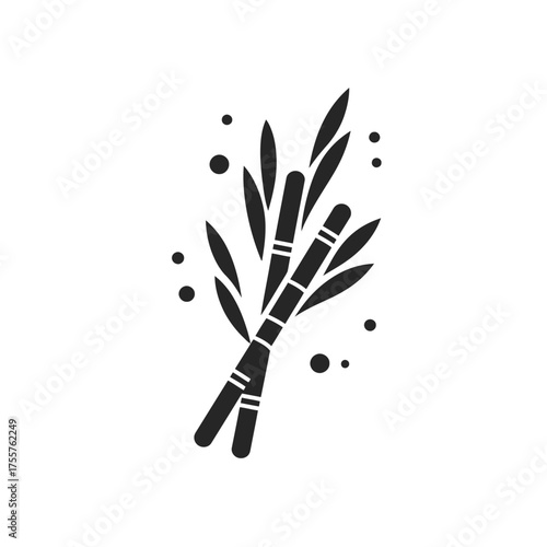 Stylized black bamboo stalks with leaves and dots