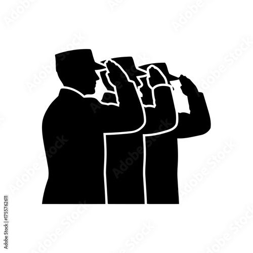 Three soldiers in silhouette saluting