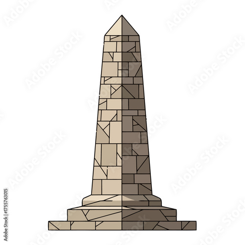 Stone obelisk monument with stepped base, constructed from rectangular blocks, standing tall against transparent, representing history, remembrance, or landmark