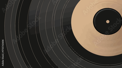 Close-up of a vintage vinyl record, showcasing its grooved surface and central label