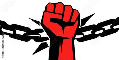 Red Raised Fist Breaking Black Chain Symbolizing Liberation and Resistance