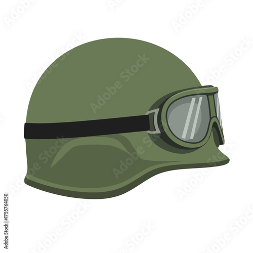 Green military helmet with goggles