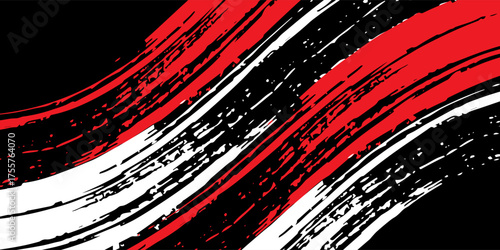 Car stickers with red and black white brush stroke pattern, abstract banner, sporty lines, red and black white color combination, brush stroke pattern, grunge design.
