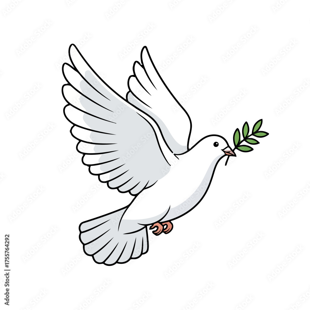 Obraz premium Dove with an olive branch in its beak, symbolizing peace and hope, flying against transparent