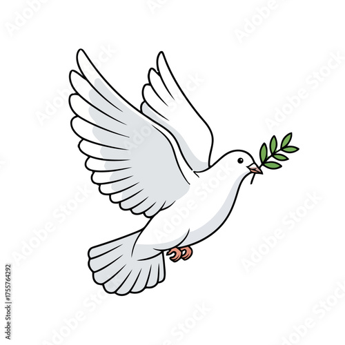 Dove with an olive branch in its beak, symbolizing peace and hope, flying against transparent