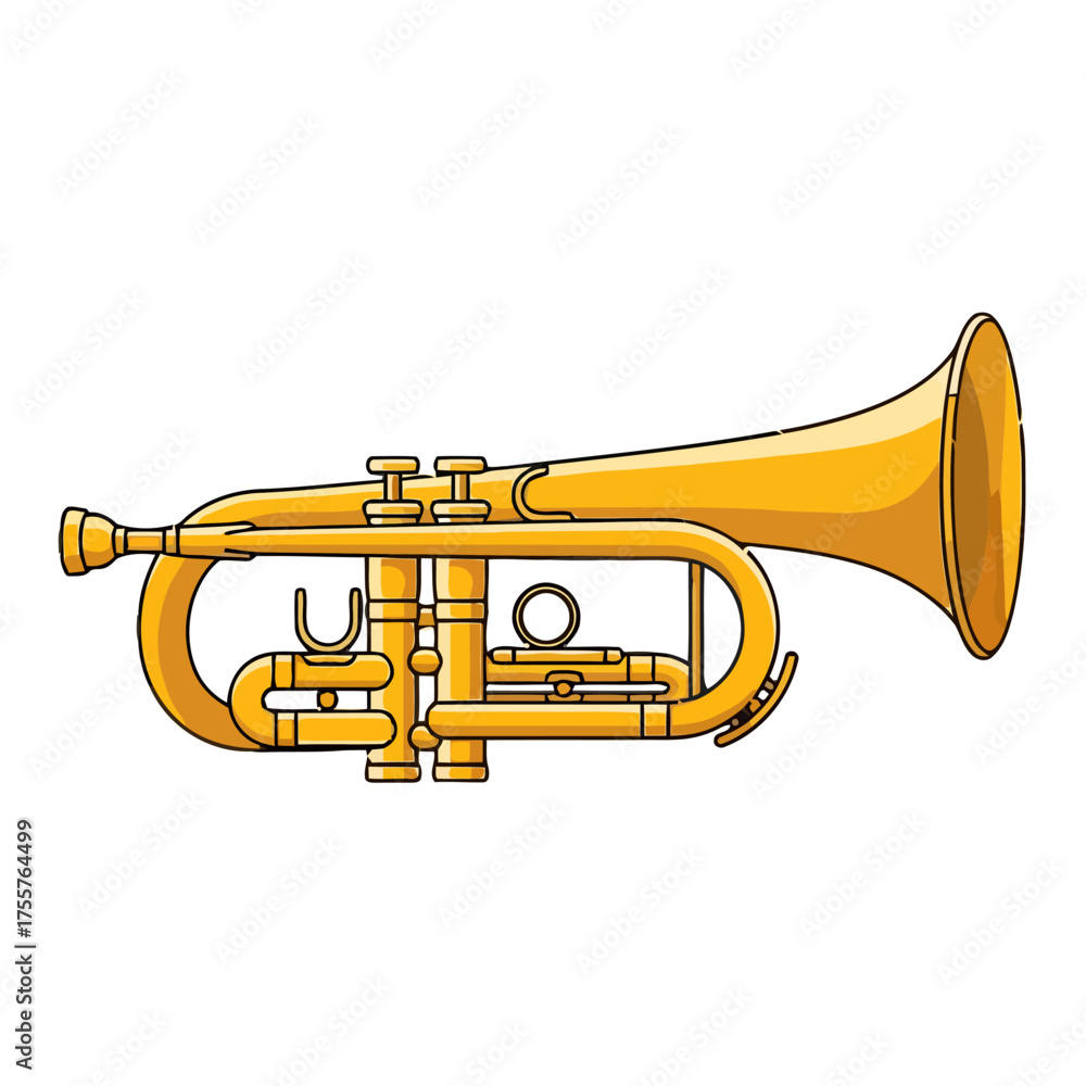 Obraz premium Golden trumpet with three valves, isolated on transparent, representing music and brass instruments
