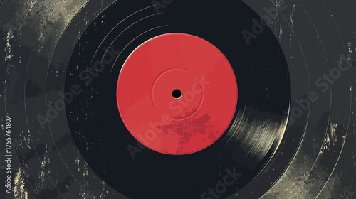 Textured vintage vinyl record with a bright red center label